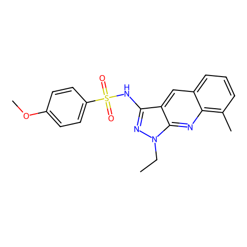 N-(1-ethyl-8-methylpyrazolo[3,4-b]quinolin-3-yl)-4-methoxybenzenesulfonamide structure