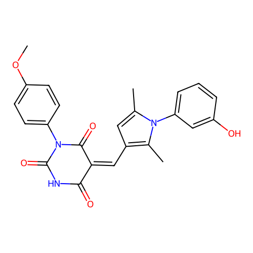 (5Z)-5-[[1-(3-hydroxyphenyl)-2,5-dimethylpyrrol-3-yl]methylidene]-1-(4-methoxyphenyl)-1,3-diazinane-2,4,6-trione structure