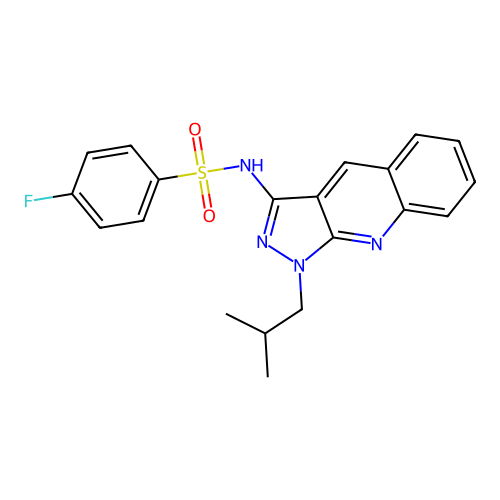 4-fluoro-N-(1-isobutyl-1H-pyrazolo[3,4-b]quinolin-3-yl)benzenesulfonamide structure