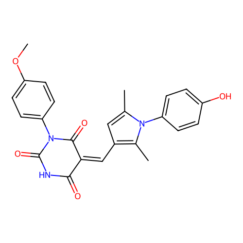 (5Z)-5-[[1-(4-hydroxyphenyl)-2,5-dimethylpyrrol-3-yl]methylidene]-1-(4-methoxyphenyl)-1,3-diazinane-2,4,6-trione structure