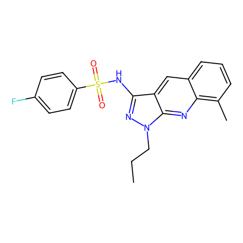 4-fluoro-N-(8-methyl-1-propyl-1H-pyrazolo[3,4-b]quinolin-3-yl)benzenesulfonamide structure