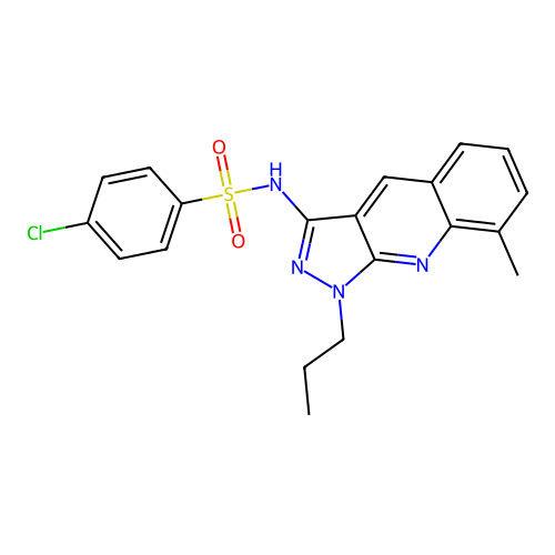 4-chloro-N-(8-methyl-1-propyl-1H-pyrazolo[3,4-b]quinolin-3-yl)benzenesulfonamide structure