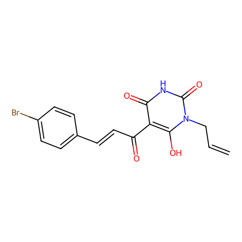 (E)-3-allyl-5-(3-(4-bromophenyl)acryloyl)-6-hydroxypyrimidine-2,4(1H,3H)-dione structure