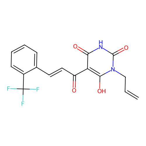(E)-3-allyl-6-hydroxy-5-(3-(2-(trifluoromethyl)phenyl)acryloyl)pyrimidine-2,4(1H,3H)-dione structure