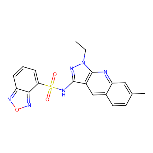 N-(1-ethyl-7-methylpyrazolo[3,4-b]quinolin-3-yl)-2,1,3-benzoxadiazole-4-sulfonamide structure