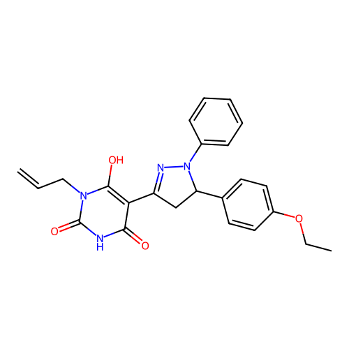 (5Z)-5-[5-(4-ethoxyphenyl)-1-phenylpyrazolidin-3-ylidene]-1-prop-2-enyl-1,3-diazinane-2,4,6-trione structure