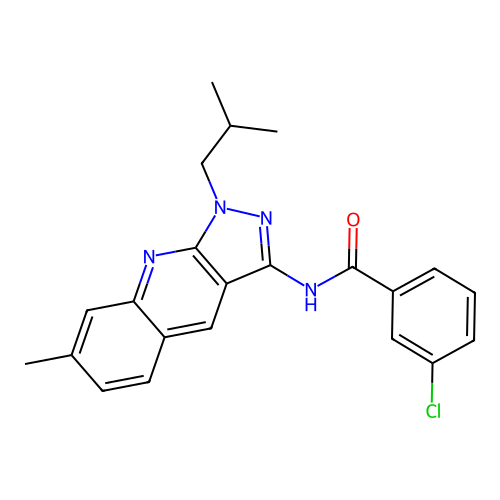3-chloro-N-(1-isobutyl-7-methyl-1H-pyrazolo[3,4-b]quinolin-3-yl)benzamide structure