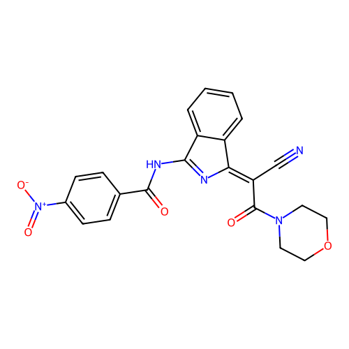 (Z)-N-(1-(1-cyano-2-morpholino-2-oxoethylidene)-1H-isoindol-3-yl)-4-nitrobenzamide structure
