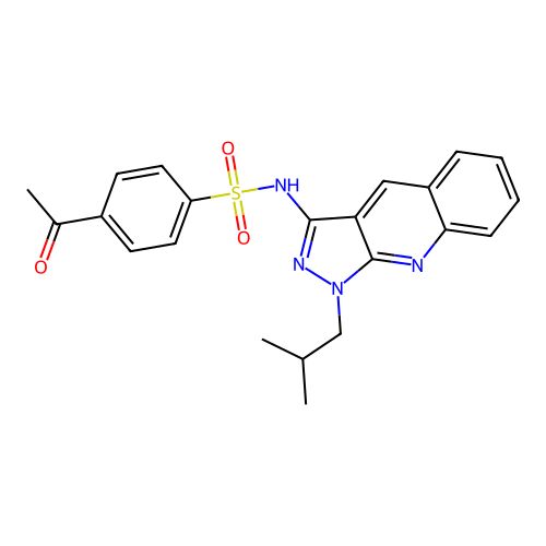 4-acetyl-N-[1-(2-methylpropyl)pyrazolo[3,4-b]quinolin-3-yl]benzenesulfonamide structure