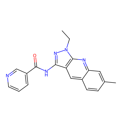 3-Pyridinecarboxamide, N-(1-ethyl-7-methyl-1H-pyrazolo[3,4-b]quinolin-3-yl)- structure