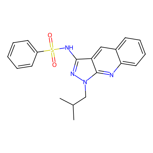 N-[1-(2-methylpropyl)-3-pyrazolo[3,4-b]quinolinyl]benzenesulfonamide structure