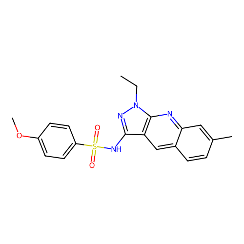N-(1-ethyl-7-methyl-1H-pyrazolo[3,4-b]quinolin-3-yl)-4-methoxybenzenesulfonamide structure