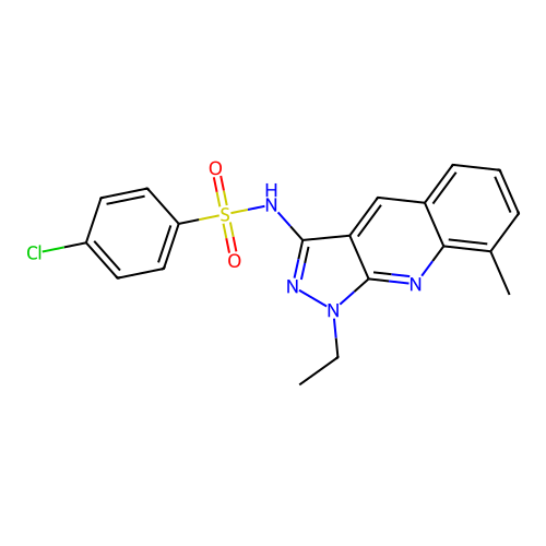 4-chloro-N-(1-ethyl-8-methylpyrazolo[3,4-b]quinolin-3-yl)benzenesulfonamide structure
