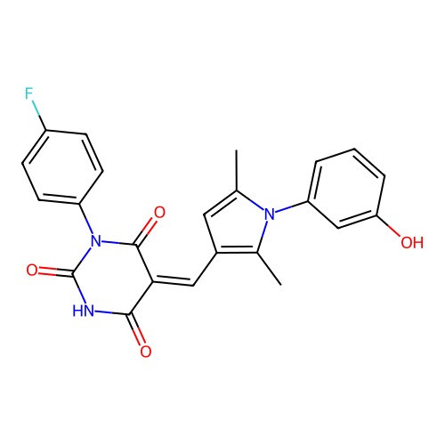 (5Z)-1-(4-fluorophenyl)-5-[[1-(3-hydroxyphenyl)-2,5-dimethylpyrrol-3-yl]methylidene]-1,3-diazinane-2,4,6-trione structure
