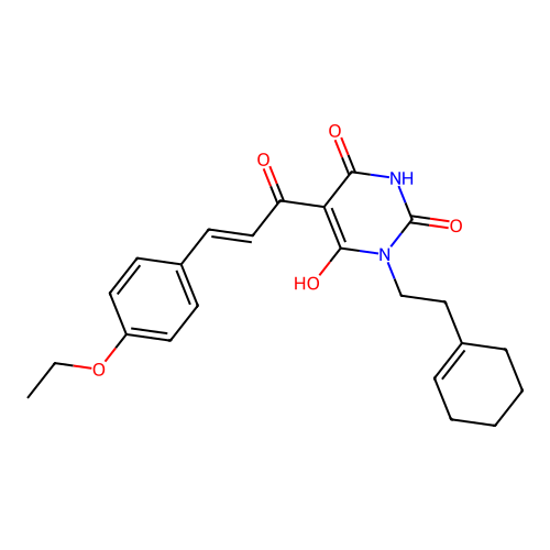 (E)-3-(2-(cyclohex-1-en-1-yl)ethyl)-5-(3-(4-ethoxyphenyl)acryloyl)-6-hydroxypyrimidine-2,4(1H,3H)-dione structure