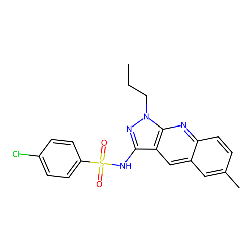 4-chloro-N-(6-methyl-1-propyl-1H-pyrazolo[3,4-b]quinolin-3-yl)benzenesulfonamide structure
