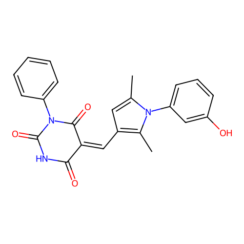 (5Z)-5-[[1-(3-hydroxyphenyl)-2,5-dimethylpyrrol-3-yl]methylidene]-1-phenyl-1,3-diazinane-2,4,6-trione structure