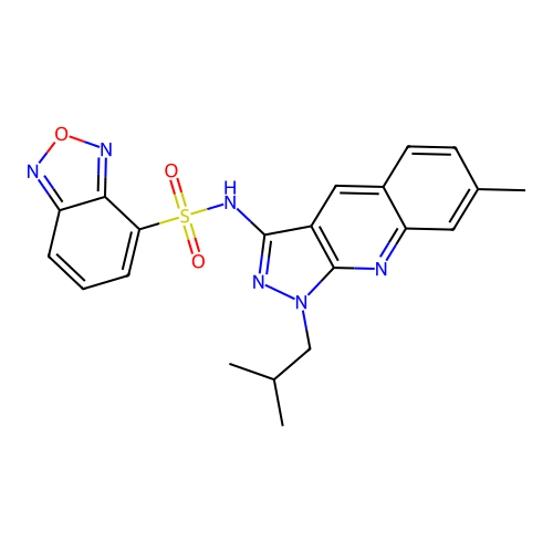 N-(1-isobutyl-7-methyl-1H-pyrazolo[3,4-b]quinolin-3-yl)benzo[c][1,2,5]oxadiazole-4-sulfonamide structure
