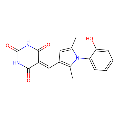 5-[[1-(2-hydroxyphenyl)-2,5-dimethylpyrrol-3-yl]methylidene]-1,3-diazinane-2,4,6-trione structure