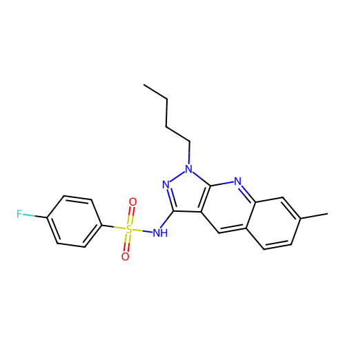 N-(1-butyl-7-methylpyrazolo[3,4-b]quinolin-3-yl)-4-fluorobenzenesulfonamide structure