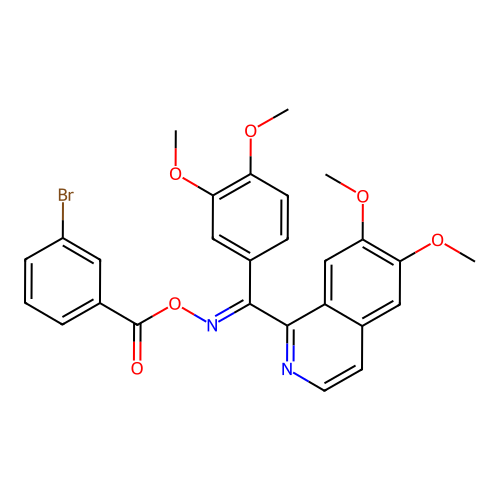 (E)-(6,7-dimethoxyisoquinolin-1-yl)(3,4-dimethoxyphenyl)methanone O-(3-bromobenzoyl) oxime structure