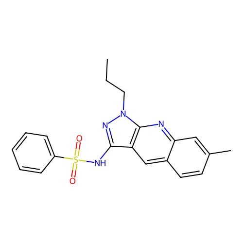 N-(7-methyl-1-propyl-1H-pyrazolo[3,4-b]quinolin-3-yl)benzenesulfonamide structure