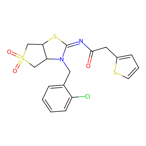 (Z)-N-(3-(2-chlorobenzyl)-5,5-dioxidotetrahydrothieno[3,4-d]thiazol-2(3H)-ylidene)-2-(thiophen-2-yl)acetamide structure