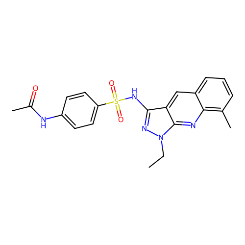 N-(4-(N-(1-ethyl-8-methyl-1H-pyrazolo[3,4-b]quinolin-3-yl)sulfamoyl)phenyl)acetamide structure
