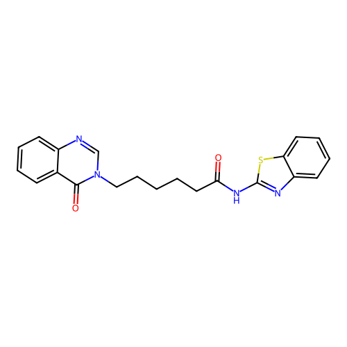 N-(benzo[d]thiazol-2-yl)-6-(4-oxoquinazolin-3(4H)-yl)hexanamide structure