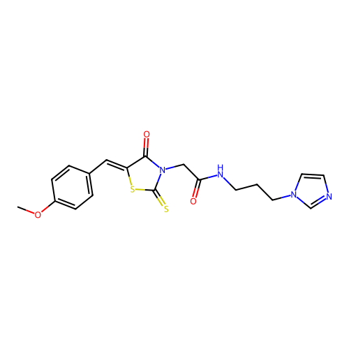 (Z)-N-(3-(1H-imidazol-1-yl)propyl)-2-(5-(4-methoxybenzylidene)-4-oxo-2-thioxothiazolidin-3-yl)acetamide structure