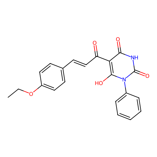 (E)-5-(3-(4-ethoxyphenyl)acryloyl)-6-hydroxy-3-phenylpyrimidine-2,4(1H,3H)-dione structure