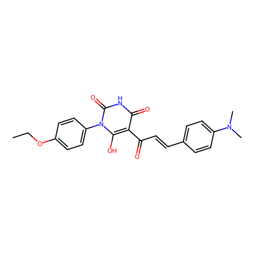 (E)-5-(3-(4-(dimethylamino)phenyl)acryloyl)-3-(4-ethoxyphenyl)-6-hydroxypyrimidine-2,4(1H,3H)-dione structure