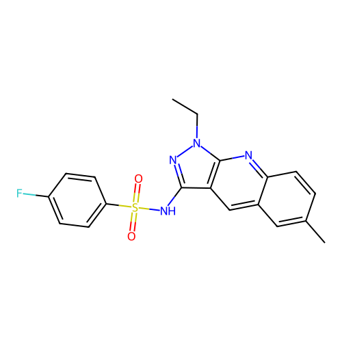N-(1-ethyl-6-methyl-1H-pyrazolo[3,4-b]quinolin-3-yl)-4-fluorobenzenesulfonamide structure