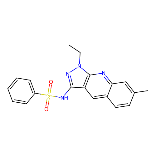 N-(1-ethyl-7-methylpyrazolo[3,4-b]quinolin-3-yl)benzenesulfonamide structure
