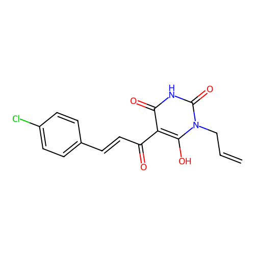 (E)-3-allyl-5-(3-(4-chlorophenyl)acryloyl)-6-hydroxypyrimidine-2,4(1H,3H)-dione structure
