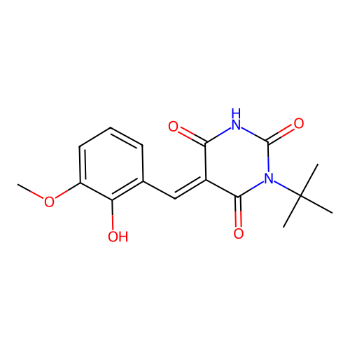(E)-1-(tert-butyl)-5-(2-hydroxy-3-methoxybenzylidene)pyrimidine-2,4,6(1H,3H,5H)-trione structure
