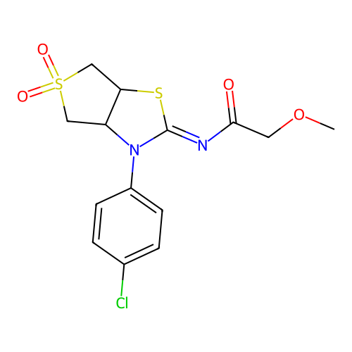 N-[(2E)-3-(4-chlorophenyl)-5,5-dioxidotetrahydrothieno[3,4-d][1,3]thiazol-2(3H)-ylidene]-2-methoxyacetamide structure