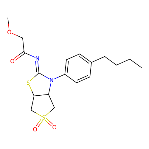 (Z)-N-(3-(4-butylphenyl)-5,5-dioxidotetrahydrothieno[3,4-d]thiazol-2(3H)-ylidene)-2-methoxyacetamide structure