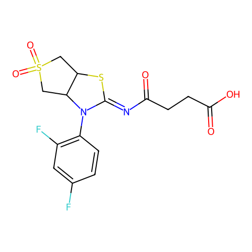 4-{[(2Z)-3-(2,4-difluorophenyl)-5,5-dioxidotetrahydrothieno[3,4-d][1,3]thiazol-2(3H)-ylidene]amino}-4-oxobutanoic acid structure