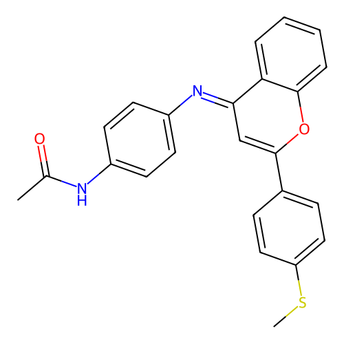 (E)-N-(4-((2-(4-(methylthio)phenyl)-4H-chromen-4-ylidene)amino)phenyl)acetamide structure