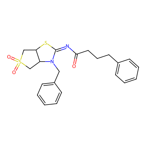 (Z)-N-(3-benzyl-5,5-dioxidotetrahydrothieno[3,4-d]thiazol-2(3H)-ylidene)-4-phenylbutanamide structure