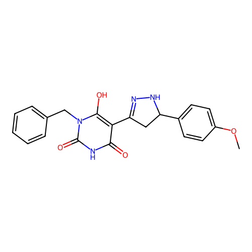 3-BENZYL-6-HYDROXY-5-[5-(4-METHOXYPHENYL)-4,5-DIHYDRO-1H-PYRAZOL-3-YL]-1,2,3,4-TETRAHYDROPYRIMIDINE-2,4-DIONE structure
