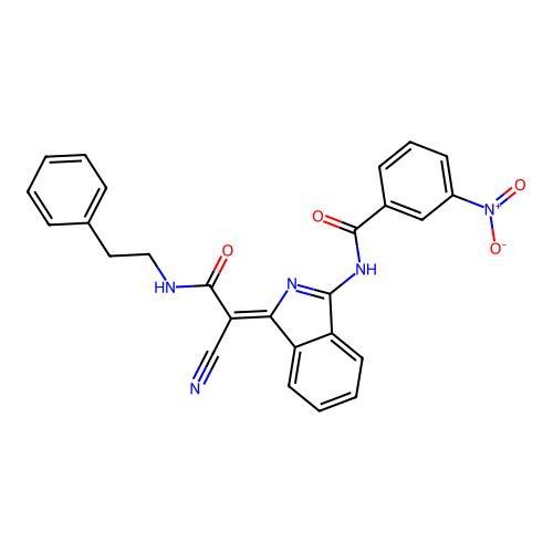(Z)-N-(1-(1-cyano-2-oxo-2-(phenethylamino)ethylidene)-1H-isoindol-3-yl)-3-nitrobenzamide structure