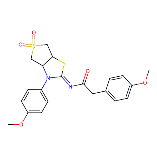 2-(4-methoxyphenyl)-N-[(2E)-3-(4-methoxyphenyl)-5,5-dioxidotetrahydrothieno[3,4-d][1,3]thiazol-2(3H)-ylidene]acetamide structure
