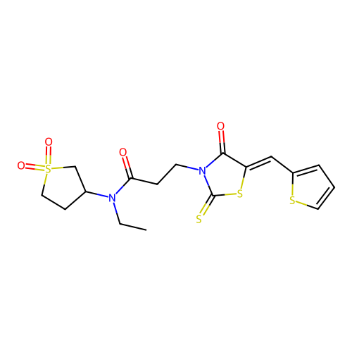 N-(1,1-dioxidotetrahydrothiophen-3-yl)-N-ethyl-3-[(5Z)-4-oxo-5-(thiophen-2-ylmethylidene)-2-thioxo-1,3-thiazolidin-3-yl]propanamide structure