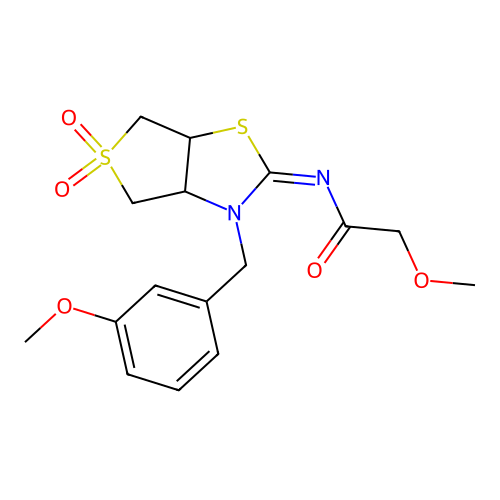 (Z)-2-methoxy-N-(3-(3-methoxybenzyl)-5,5-dioxidotetrahydrothieno[3,4-d]thiazol-2(3H)-ylidene)acetamide structure