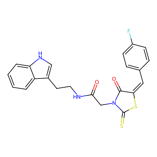 (E)-N-(2-(1H-indol-3-yl)ethyl)-2-(5-(4-fluorobenzylidene)-4-oxo-2-thioxothiazolidin-3-yl)acetamide structure
