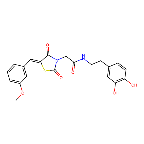 N-[2-(3,4-dihydroxyphenyl)ethyl]-2-[(5Z)-5-(3-methoxybenzylidene)-2,4-dioxo-1,3-thiazolidin-3-yl]acetamide structure