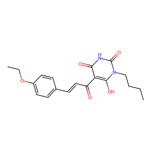 (E)-3-butyl-5-(3-(4-ethoxyphenyl)acryloyl)-6-hydroxypyrimidine-2,4(1H,3H)-dione structure