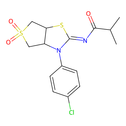 N-[(2Z)-3-(4-chlorophenyl)-5,5-dioxidotetrahydrothieno[3,4-d][1,3]thiazol-2(3H)-ylidene]-2-methylpropanamide structure